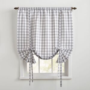 Brylanehome Buffalo Check Tie-Up Window Shade, Grey Window Curtain